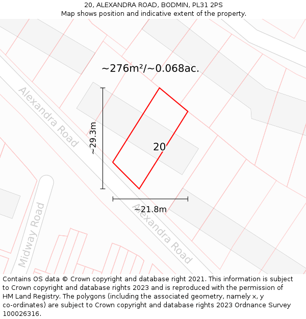 20, ALEXANDRA ROAD, BODMIN, PL31 2PS: Plot and title map