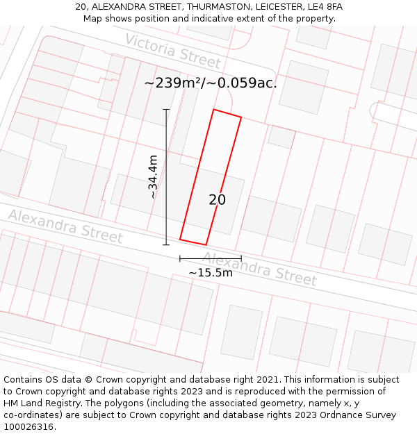 20, ALEXANDRA STREET, THURMASTON, LEICESTER, LE4 8FA: Plot and title map