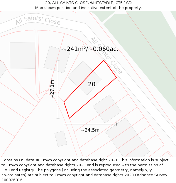 20, ALL SAINTS CLOSE, WHITSTABLE, CT5 1SD: Plot and title map