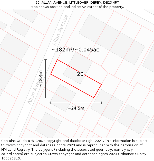 20, ALLAN AVENUE, LITTLEOVER, DERBY, DE23 4RT: Plot and title map