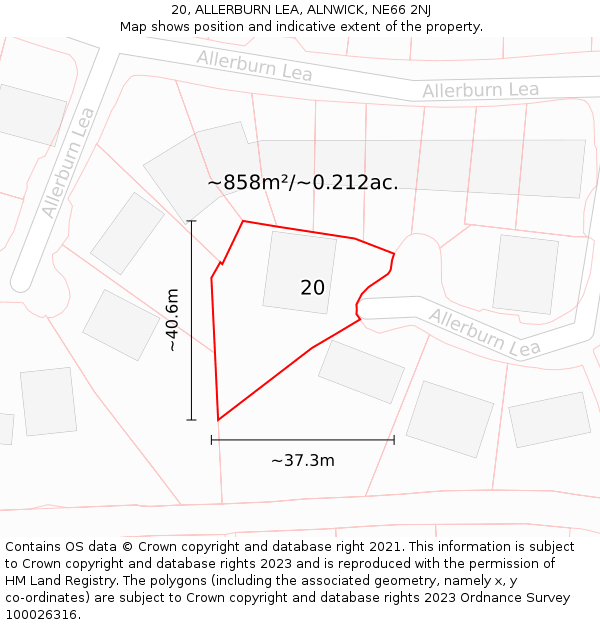 20, ALLERBURN LEA, ALNWICK, NE66 2NJ: Plot and title map