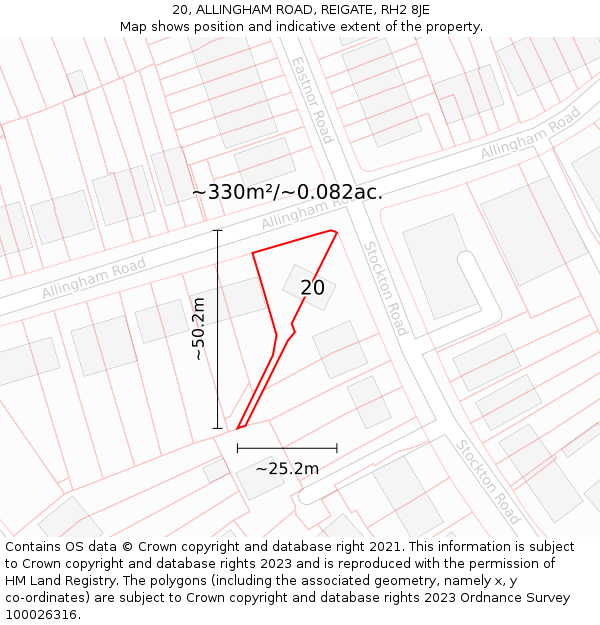 20, ALLINGHAM ROAD, REIGATE, RH2 8JE: Plot and title map