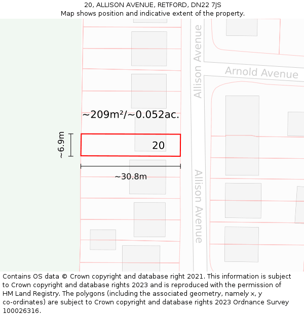 20, ALLISON AVENUE, RETFORD, DN22 7JS: Plot and title map