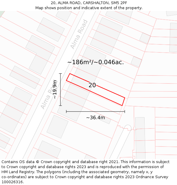 20, ALMA ROAD, CARSHALTON, SM5 2PF: Plot and title map