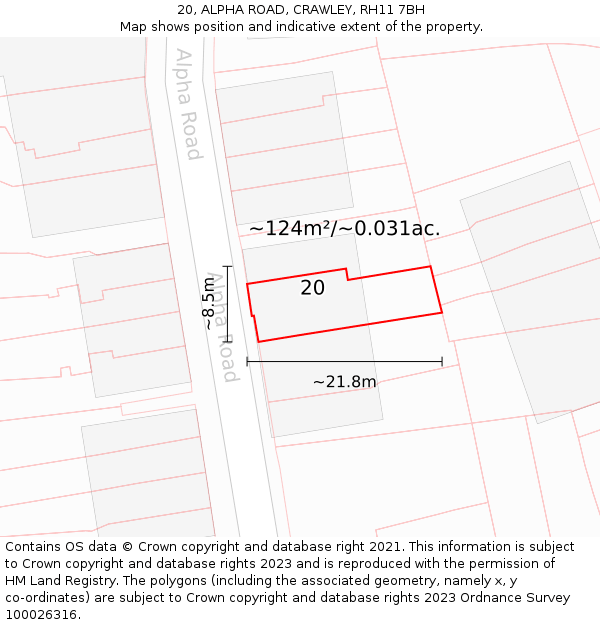 20, ALPHA ROAD, CRAWLEY, RH11 7BH: Plot and title map