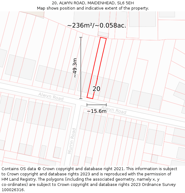 20, ALWYN ROAD, MAIDENHEAD, SL6 5EH: Plot and title map