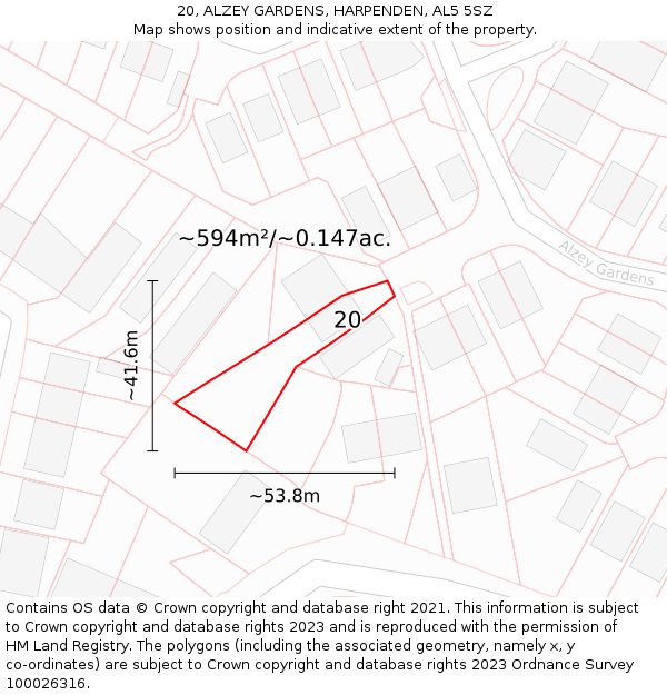 20, ALZEY GARDENS, HARPENDEN, AL5 5SZ: Plot and title map