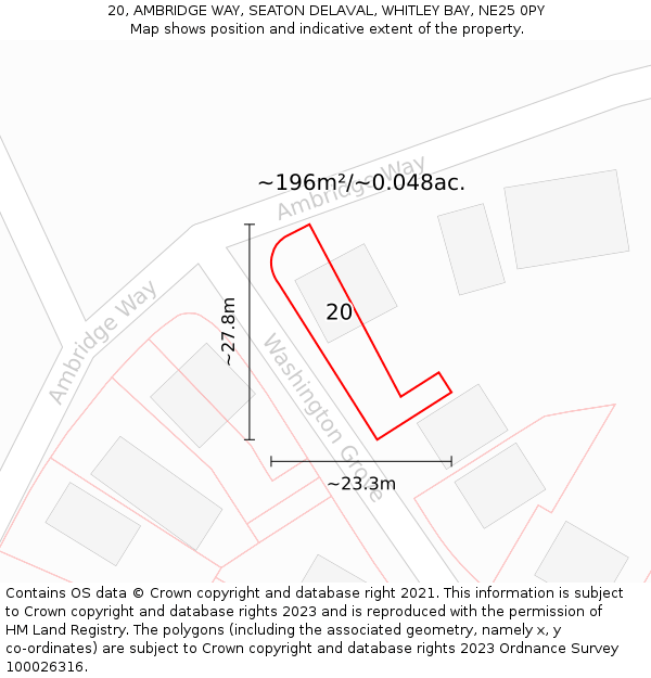 20, AMBRIDGE WAY, SEATON DELAVAL, WHITLEY BAY, NE25 0PY: Plot and title map