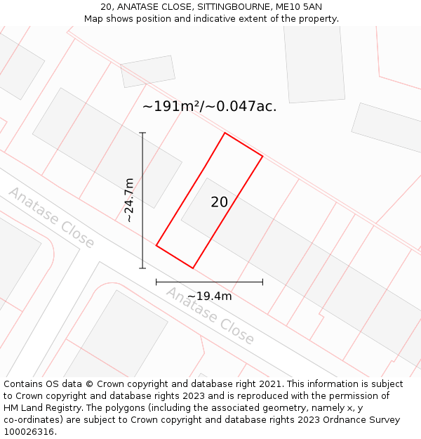 20, ANATASE CLOSE, SITTINGBOURNE, ME10 5AN: Plot and title map