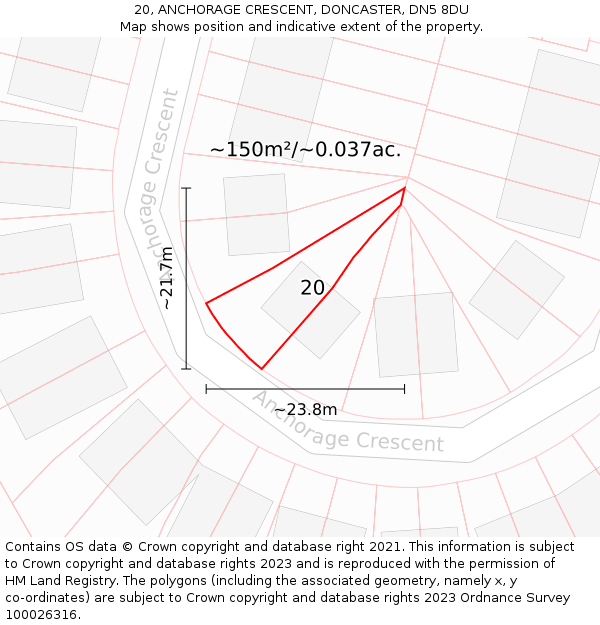 20, ANCHORAGE CRESCENT, DONCASTER, DN5 8DU: Plot and title map