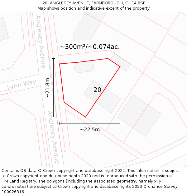 20, ANGLESEY AVENUE, FARNBOROUGH, GU14 8SF: Plot and title map