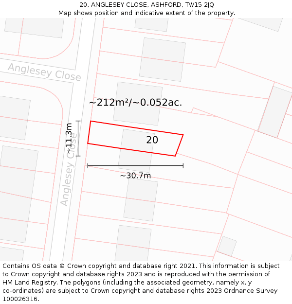 20, ANGLESEY CLOSE, ASHFORD, TW15 2JQ: Plot and title map