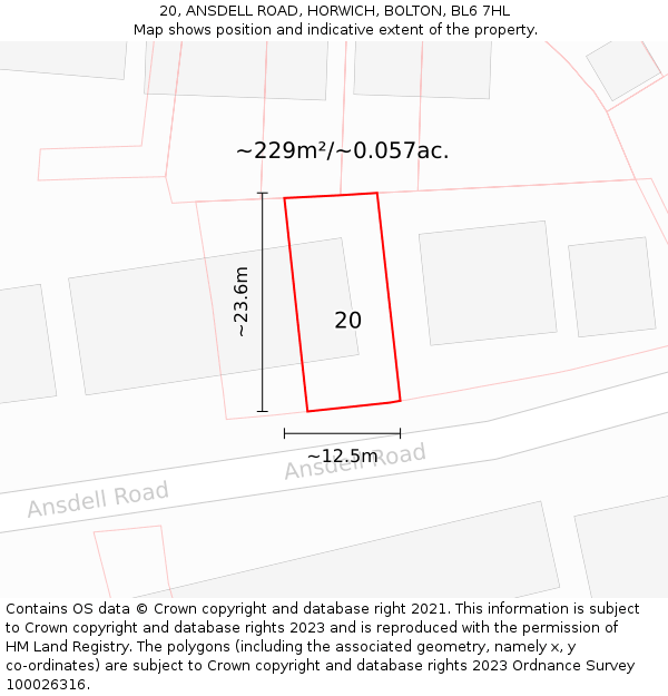 20, ANSDELL ROAD, HORWICH, BOLTON, BL6 7HL: Plot and title map