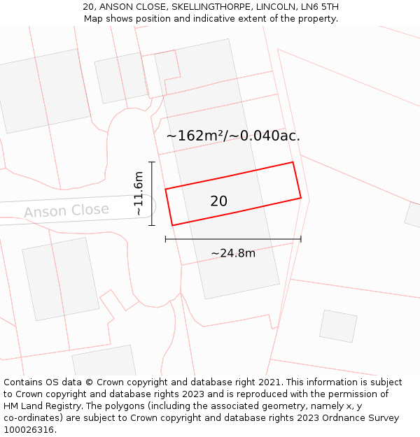 20, ANSON CLOSE, SKELLINGTHORPE, LINCOLN, LN6 5TH: Plot and title map