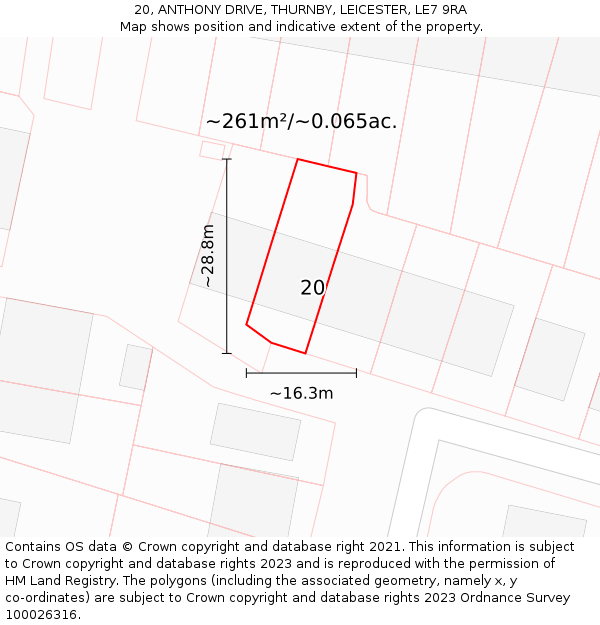 20, ANTHONY DRIVE, THURNBY, LEICESTER, LE7 9RA: Plot and title map