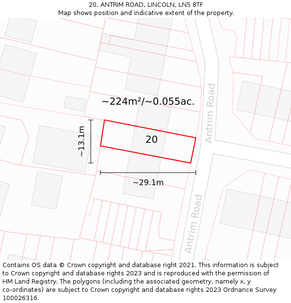 20, ANTRIM ROAD, LINCOLN, LN5 8TF: Plot and title map