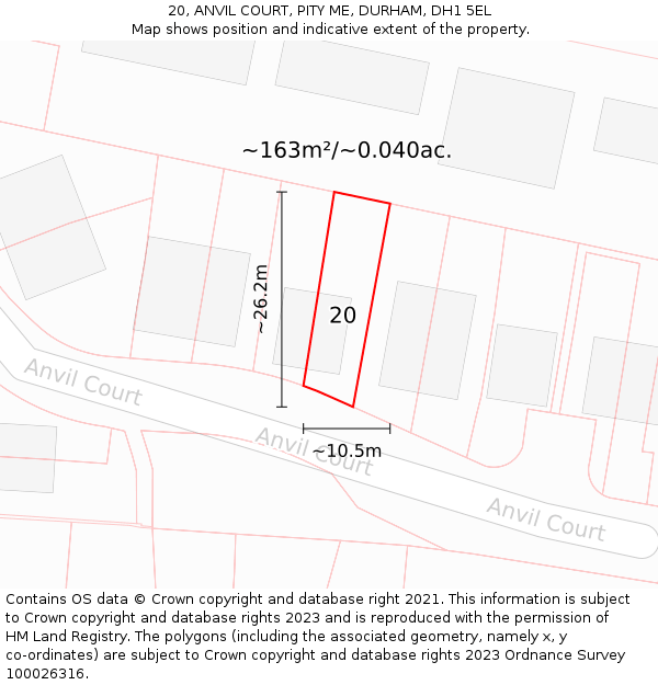 20, ANVIL COURT, PITY ME, DURHAM, DH1 5EL: Plot and title map