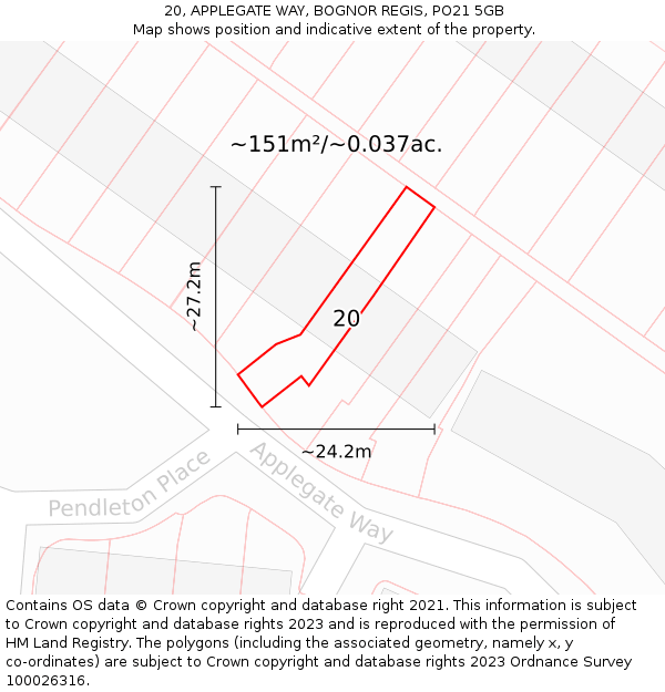 20, APPLEGATE WAY, BOGNOR REGIS, PO21 5GB: Plot and title map