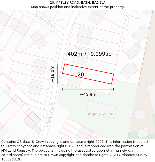 20, APSLEY ROAD, BATH, BA1 3LP: Plot and title map