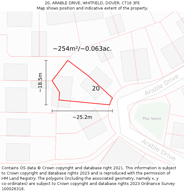20, ARABLE DRIVE, WHITFIELD, DOVER, CT16 3FE: Plot and title map