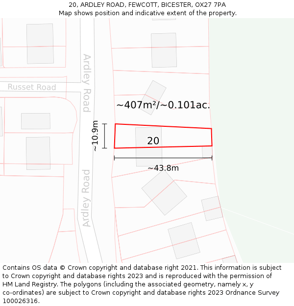 20, ARDLEY ROAD, FEWCOTT, BICESTER, OX27 7PA: Plot and title map