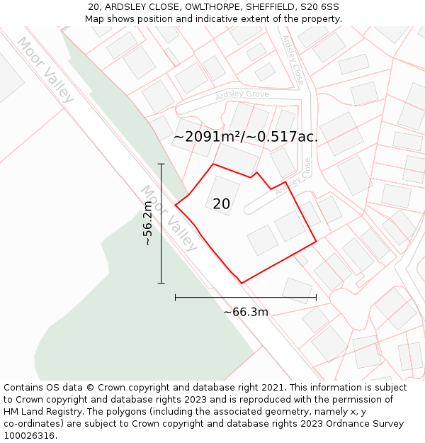 20, ARDSLEY CLOSE, OWLTHORPE, SHEFFIELD, S20 6SS: Plot and title map
