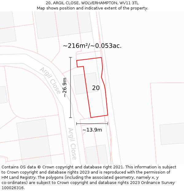 20, ARGIL CLOSE, WOLVERHAMPTON, WV11 3TL: Plot and title map