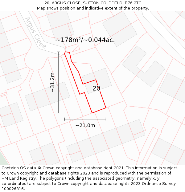 20, ARGUS CLOSE, SUTTON COLDFIELD, B76 2TG: Plot and title map