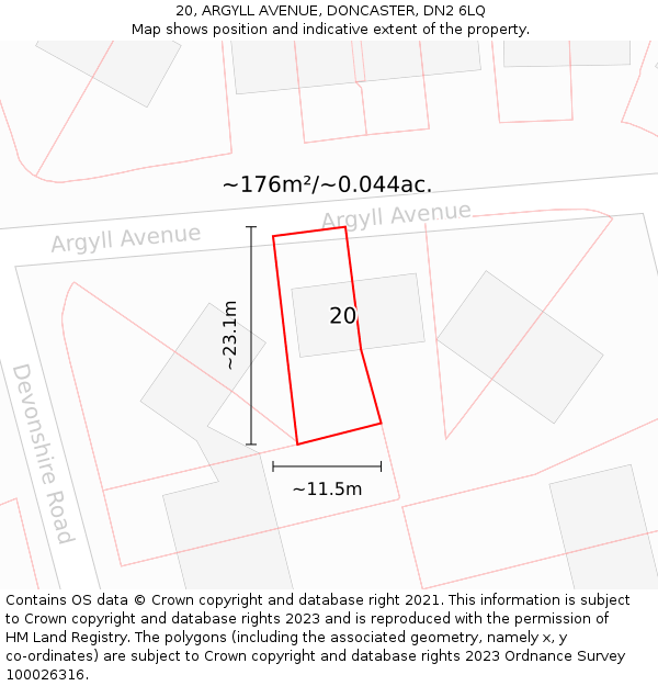 20, ARGYLL AVENUE, DONCASTER, DN2 6LQ: Plot and title map