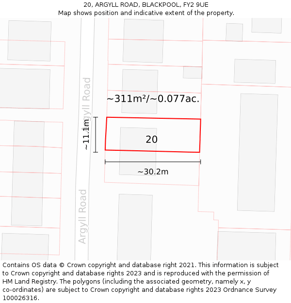 20, ARGYLL ROAD, BLACKPOOL, FY2 9UE: Plot and title map
