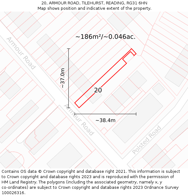 20, ARMOUR ROAD, TILEHURST, READING, RG31 6HN: Plot and title map