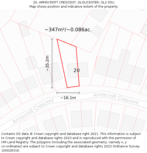 20, ARMSCROFT CRESCENT, GLOUCESTER, GL2 0SU: Plot and title map