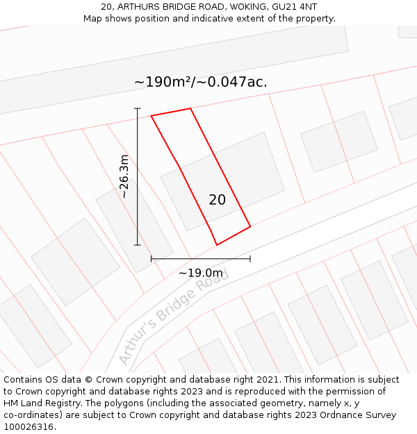 20, ARTHURS BRIDGE ROAD, WOKING, GU21 4NT: Plot and title map