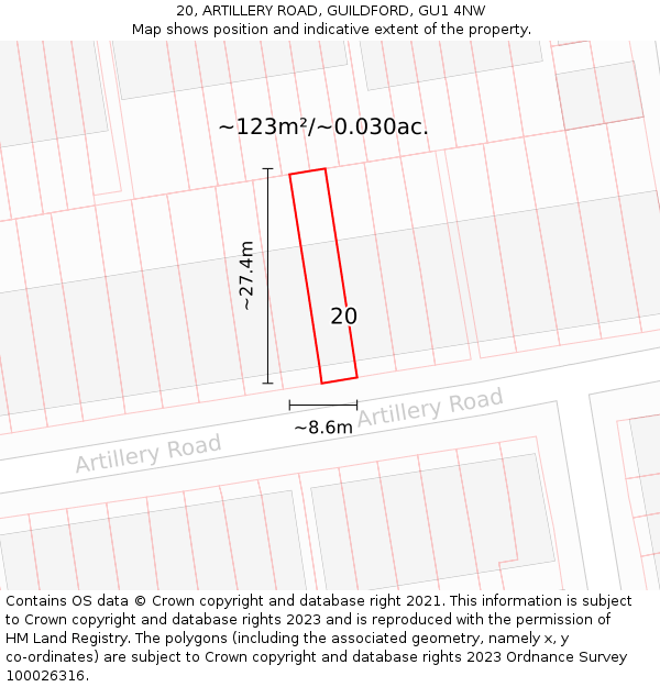 20, ARTILLERY ROAD, GUILDFORD, GU1 4NW: Plot and title map