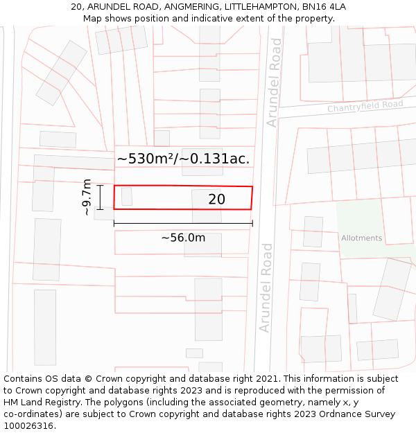 20, ARUNDEL ROAD, ANGMERING, LITTLEHAMPTON, BN16 4LA: Plot and title map