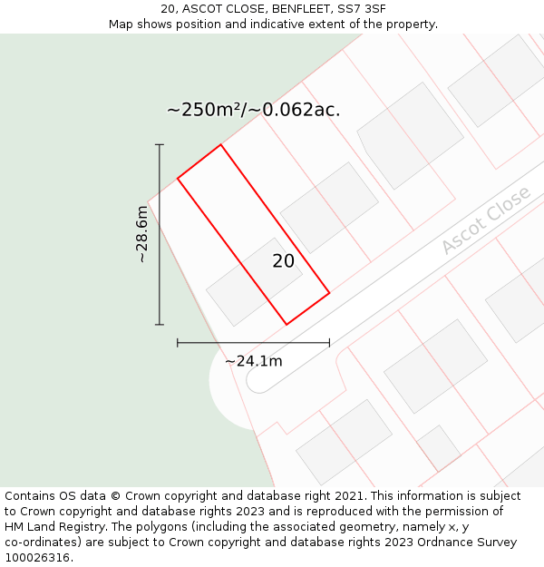 20, ASCOT CLOSE, BENFLEET, SS7 3SF: Plot and title map