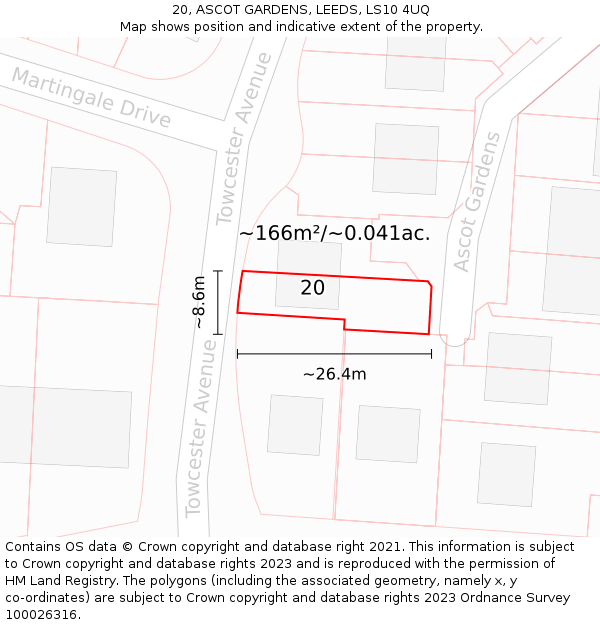 20, ASCOT GARDENS, LEEDS, LS10 4UQ: Plot and title map