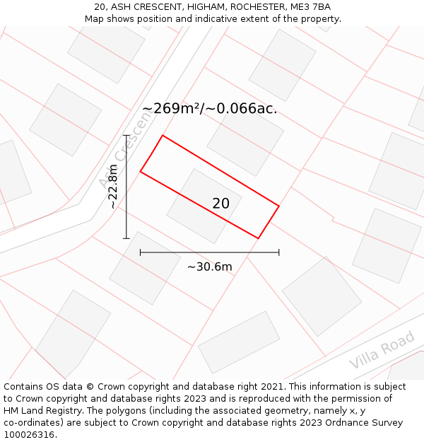 20, ASH CRESCENT, HIGHAM, ROCHESTER, ME3 7BA: Plot and title map
