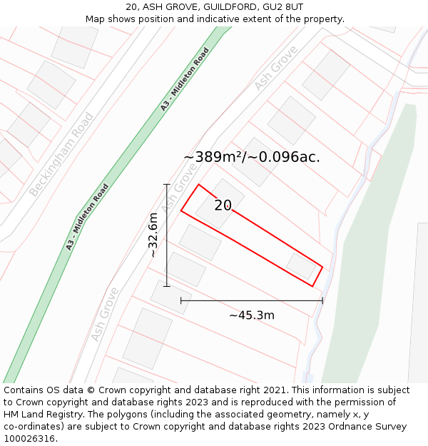 20, ASH GROVE, GUILDFORD, GU2 8UT: Plot and title map