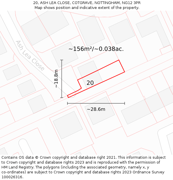20, ASH LEA CLOSE, COTGRAVE, NOTTINGHAM, NG12 3PR: Plot and title map