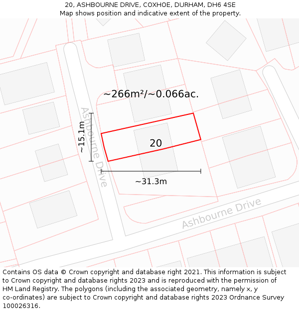 20, ASHBOURNE DRIVE, COXHOE, DURHAM, DH6 4SE: Plot and title map