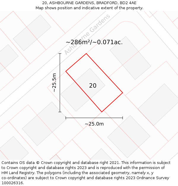 20, ASHBOURNE GARDENS, BRADFORD, BD2 4AE: Plot and title map