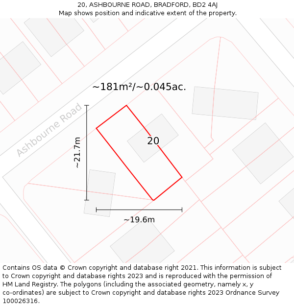 20, ASHBOURNE ROAD, BRADFORD, BD2 4AJ: Plot and title map