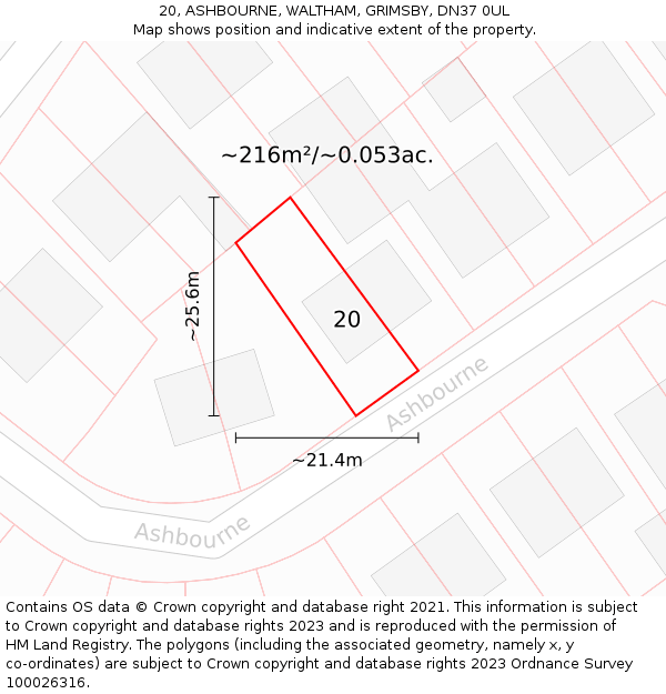 20, ASHBOURNE, WALTHAM, GRIMSBY, DN37 0UL: Plot and title map