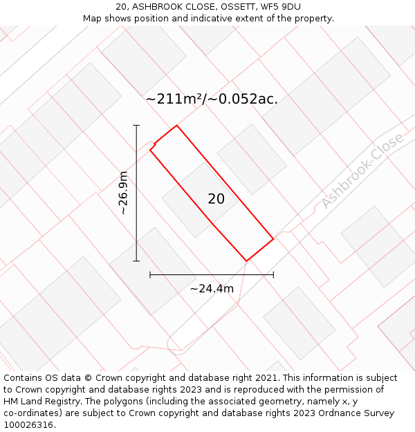 20, ASHBROOK CLOSE, OSSETT, WF5 9DU: Plot and title map