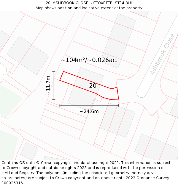 20, ASHBROOK CLOSE, UTTOXETER, ST14 8UL: Plot and title map