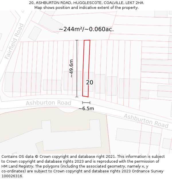 20, ASHBURTON ROAD, HUGGLESCOTE, COALVILLE, LE67 2HA: Plot and title map