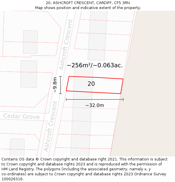 20, ASHCROFT CRESCENT, CARDIFF, CF5 3RN: Plot and title map