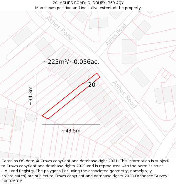 20, ASHES ROAD, OLDBURY, B69 4QY: Plot and title map