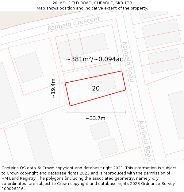 20, ASHFIELD ROAD, CHEADLE, SK8 1BB: Plot and title map